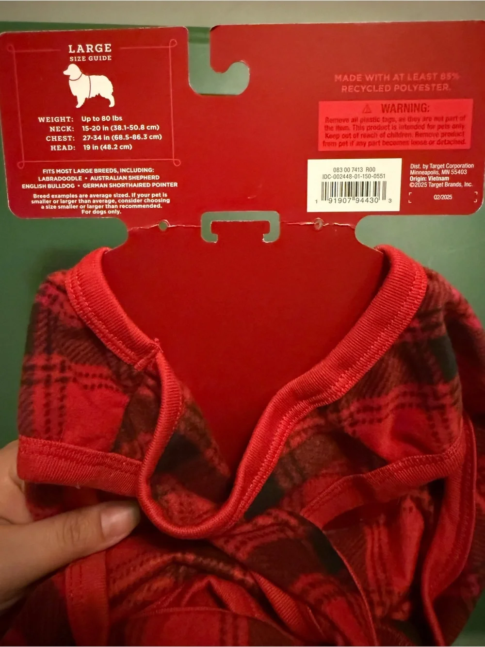 WONDERSHOP Red Plaid Dog Pajama onesie